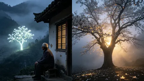 秦岭千年玉兰古树夜间发光