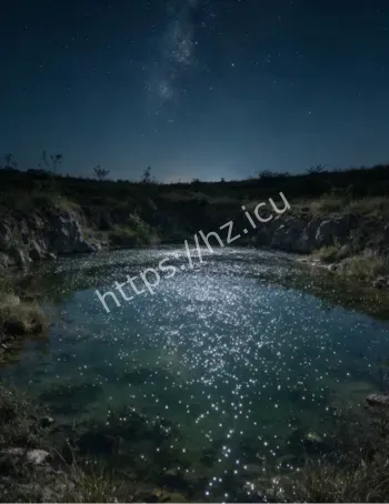 荒潭深夜水面漂浮银白色流动光点