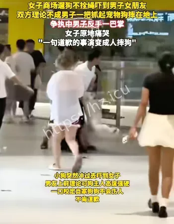 女子商场遛狗不拴绳